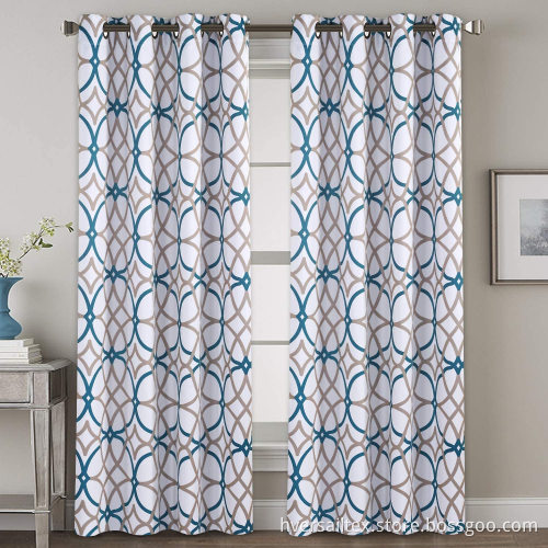 Geo Pattern Printed Grommet Curtain Drapes